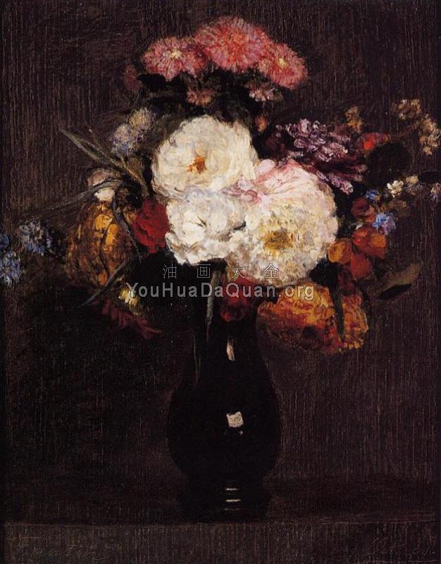 Dahlias, Queens Daisies, Roses and Corn Flowers - 亨利·方丹·拉图尔